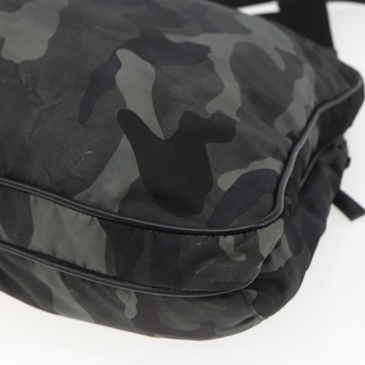 PRADA Camouflage Shoulder Bag Nylon Green Silver Auth ka1631V