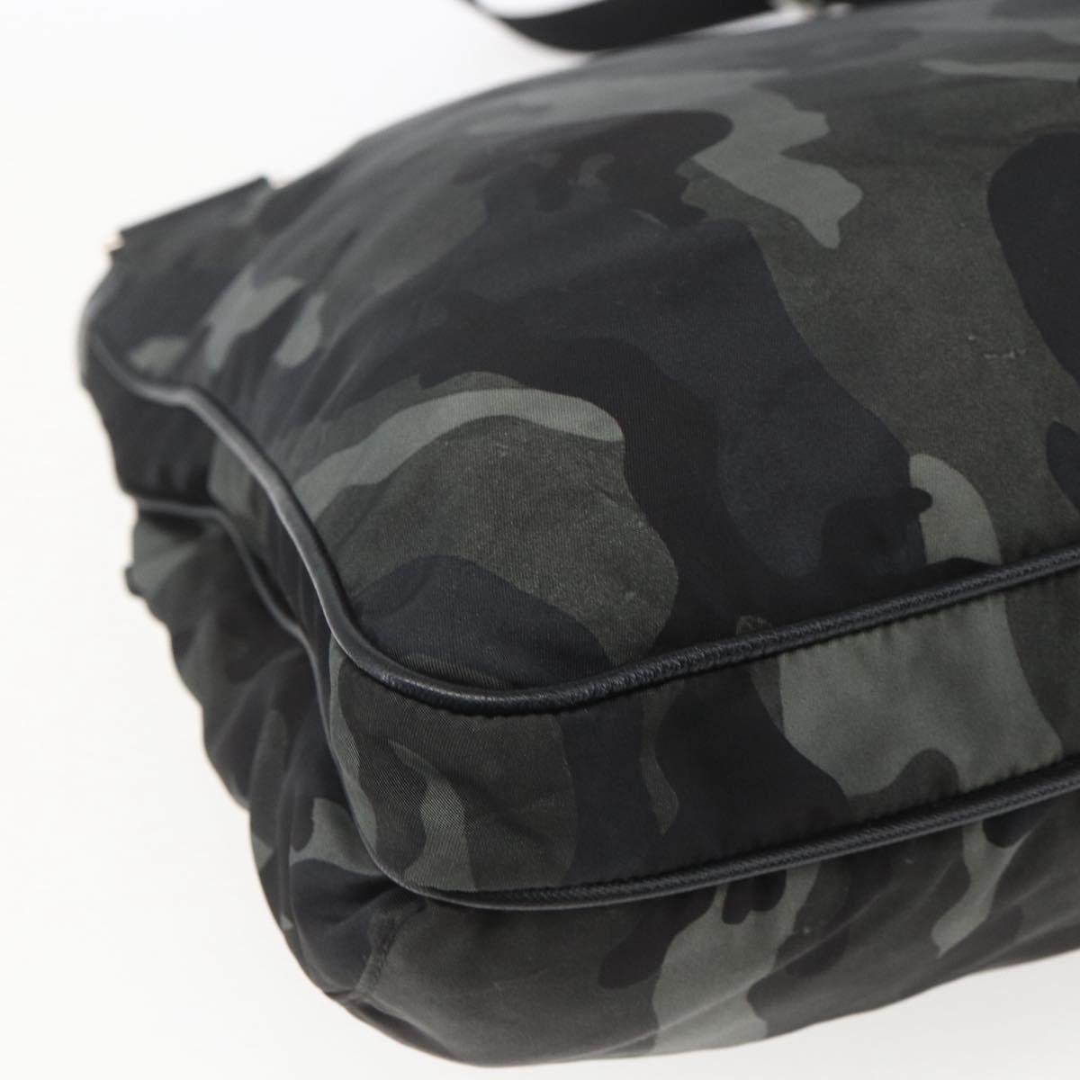 PRADA Camouflage Shoulder Bag Nylon Green Silver Auth ka1631V