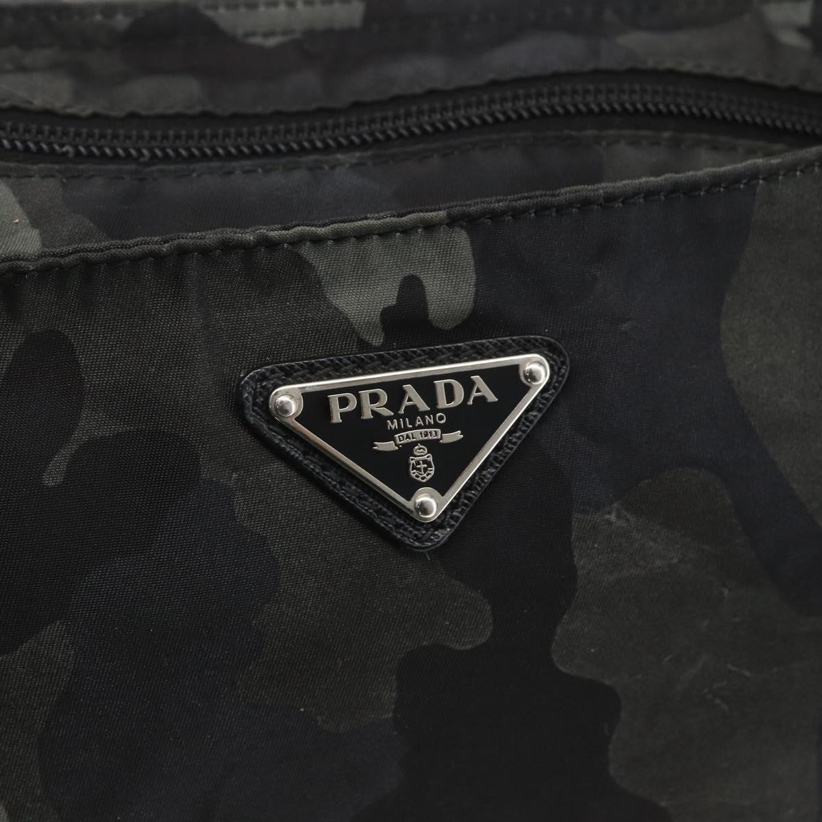 PRADA Camouflage Shoulder Bag Nylon Green Silver Auth ka1631V
