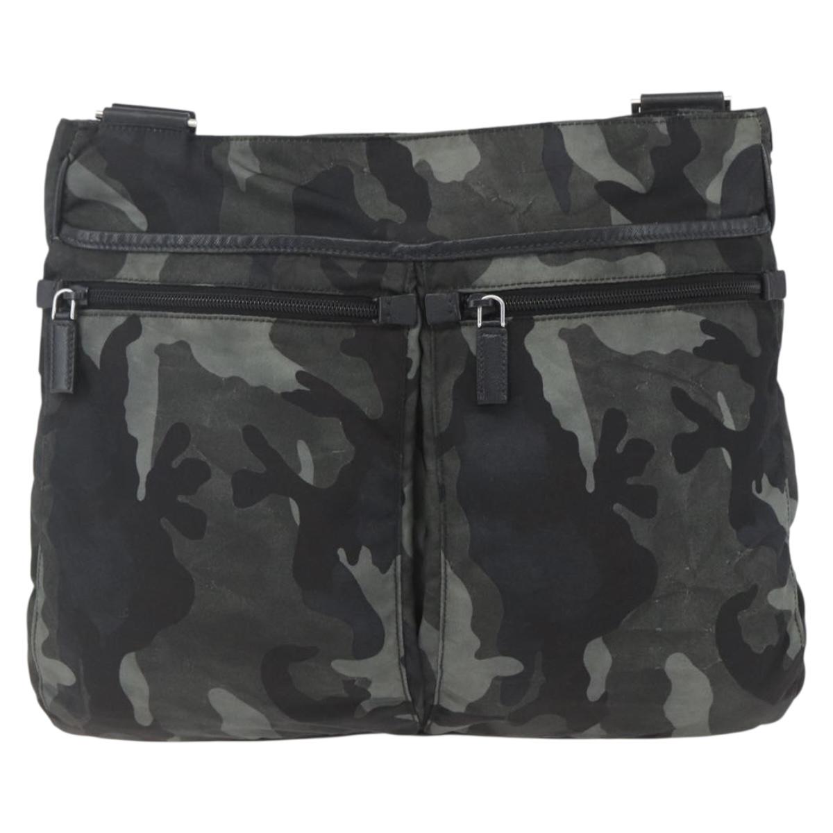 PRADA Camouflage Shoulder Bag Nylon Green Silver Auth ka1631V