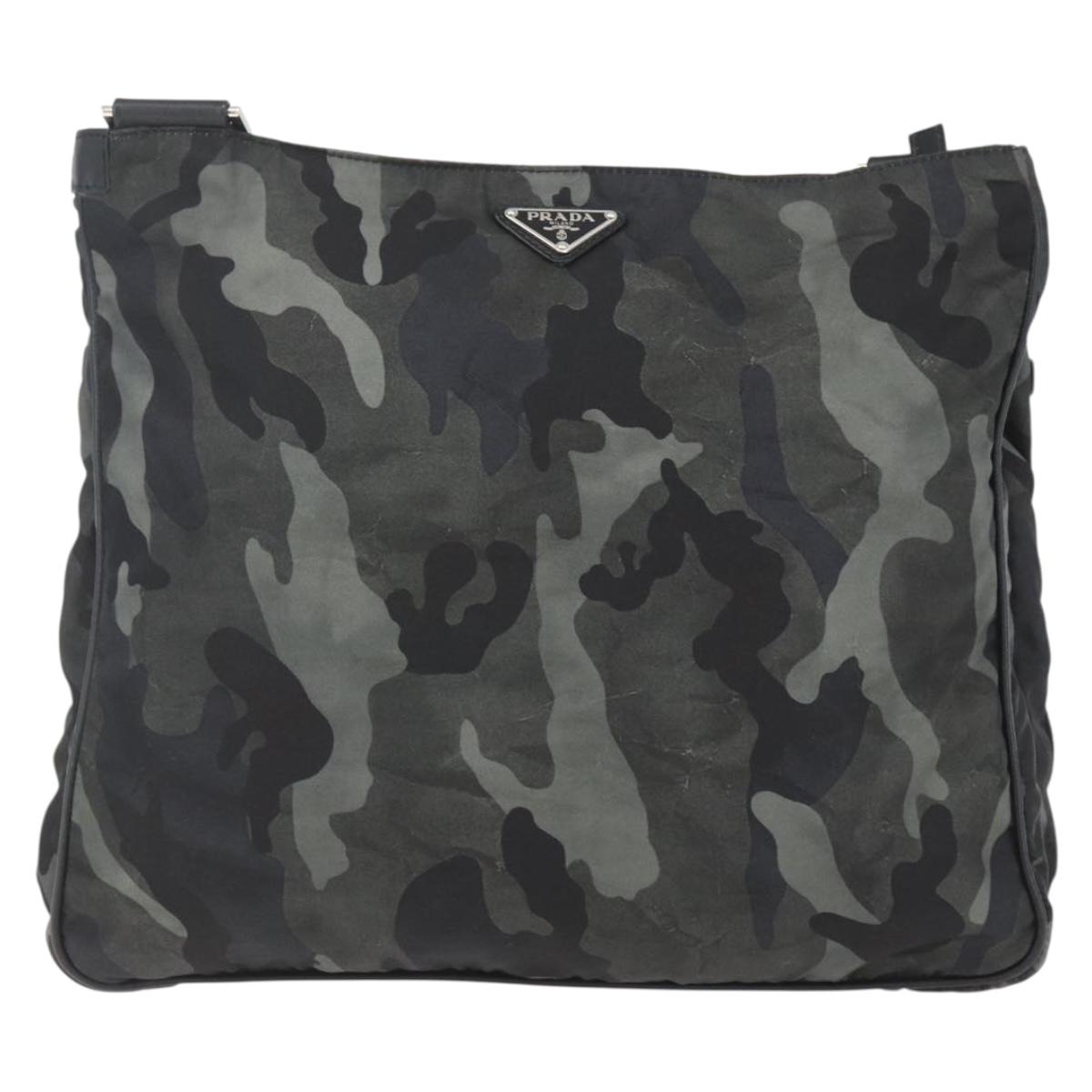 PRADA Camouflage Shoulder Bag Nylon Green Silver Auth ka1631V