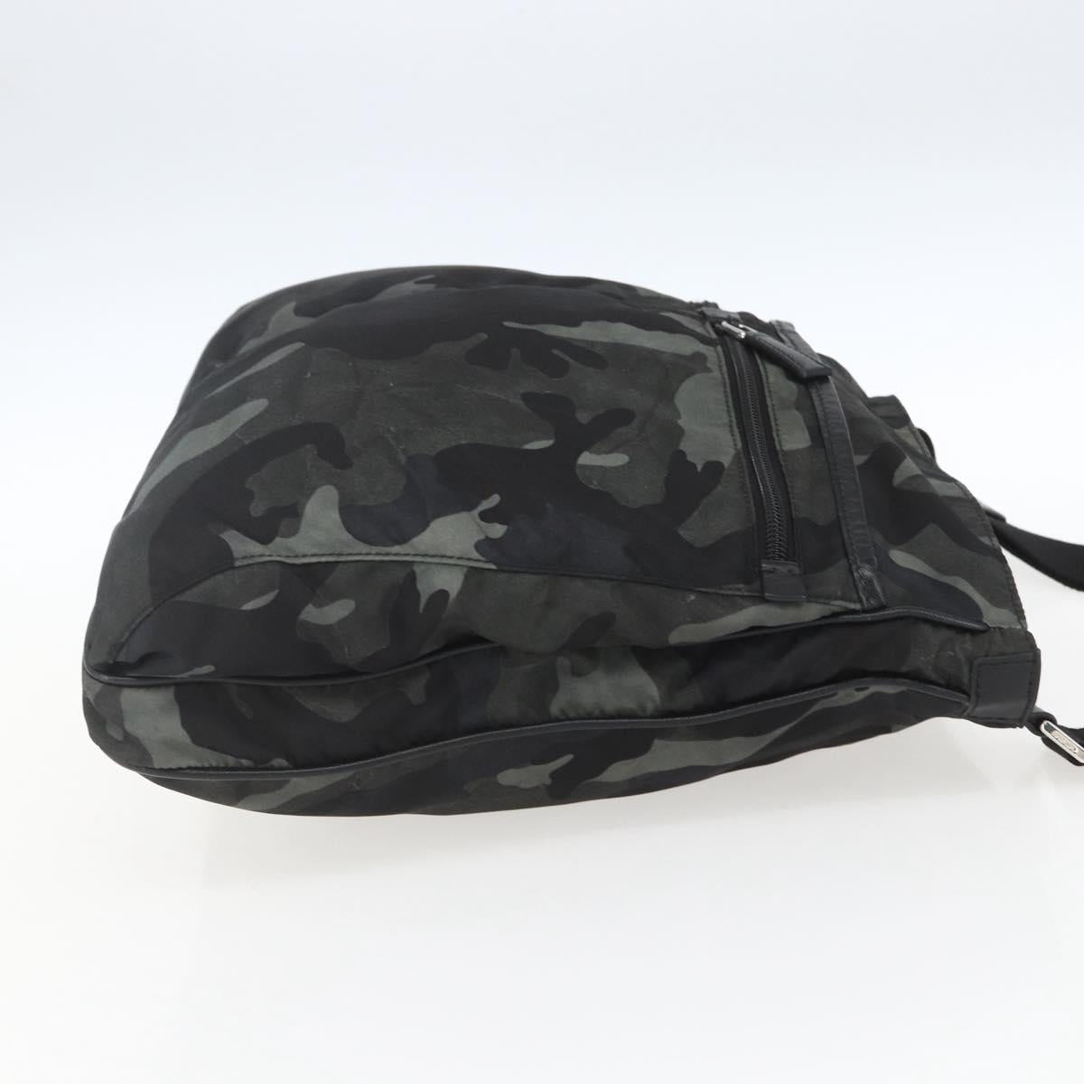 PRADA Camouflage Shoulder Bag Nylon Green Silver Auth ka1631V
