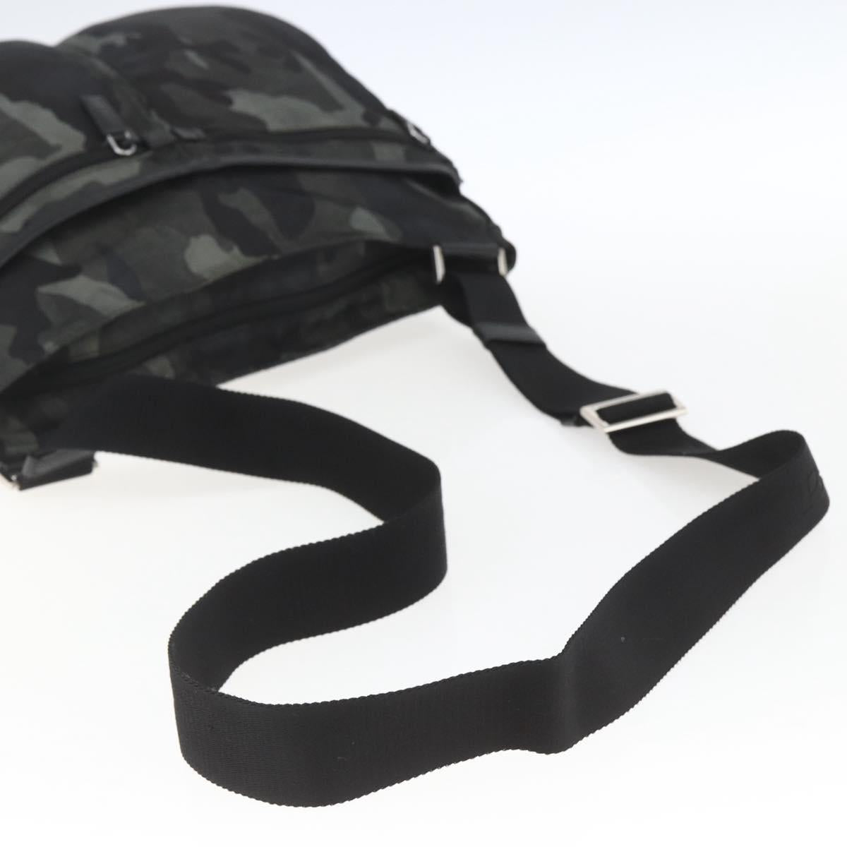 PRADA Camouflage Shoulder Bag Nylon Green Silver Auth ka1631V