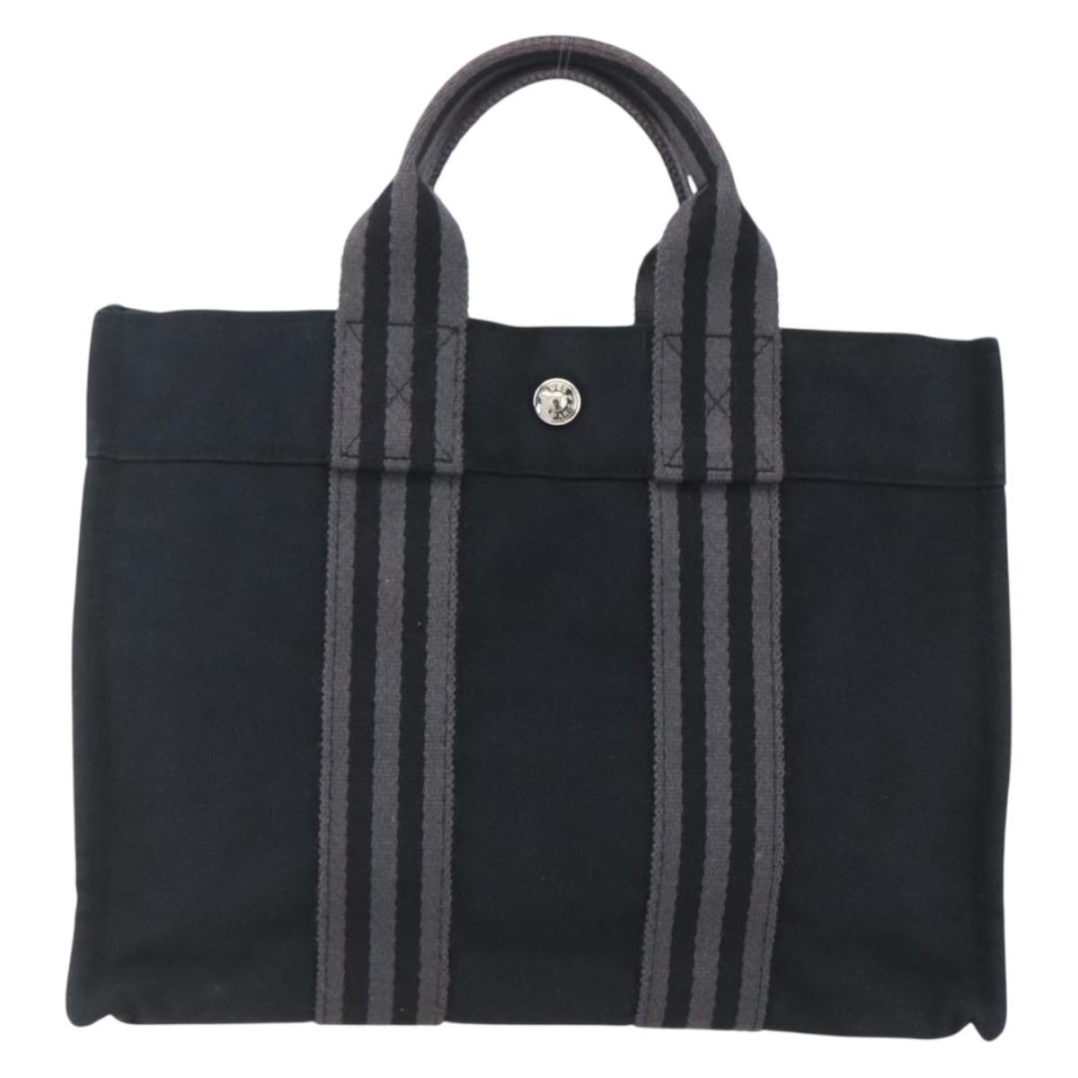 HERMES Fourre Tout PM Hand Bag Canvas Black Silver Auth ka1633