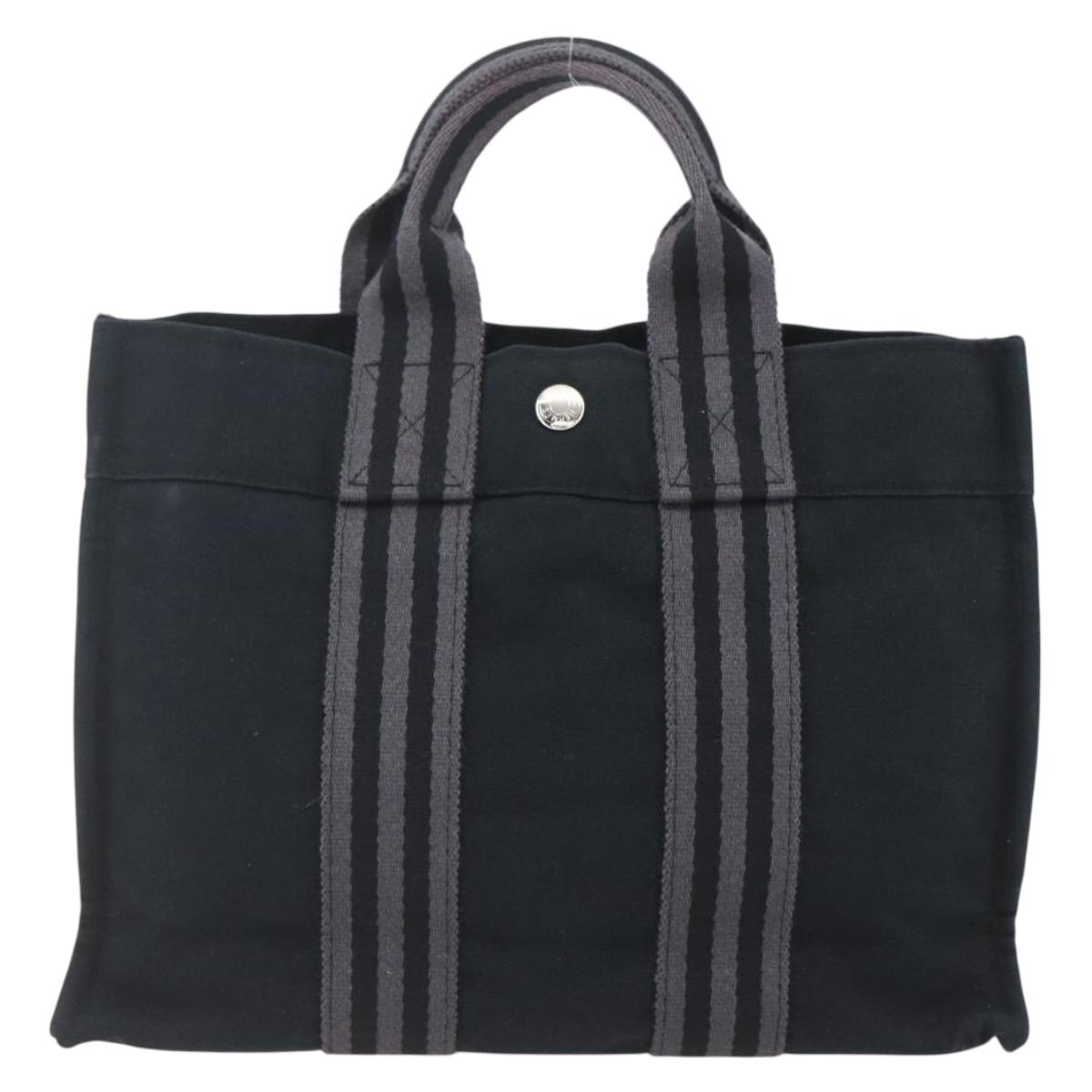 HERMES Fourre Tout PM Hand Bag Canvas Black Silver Auth ka1633