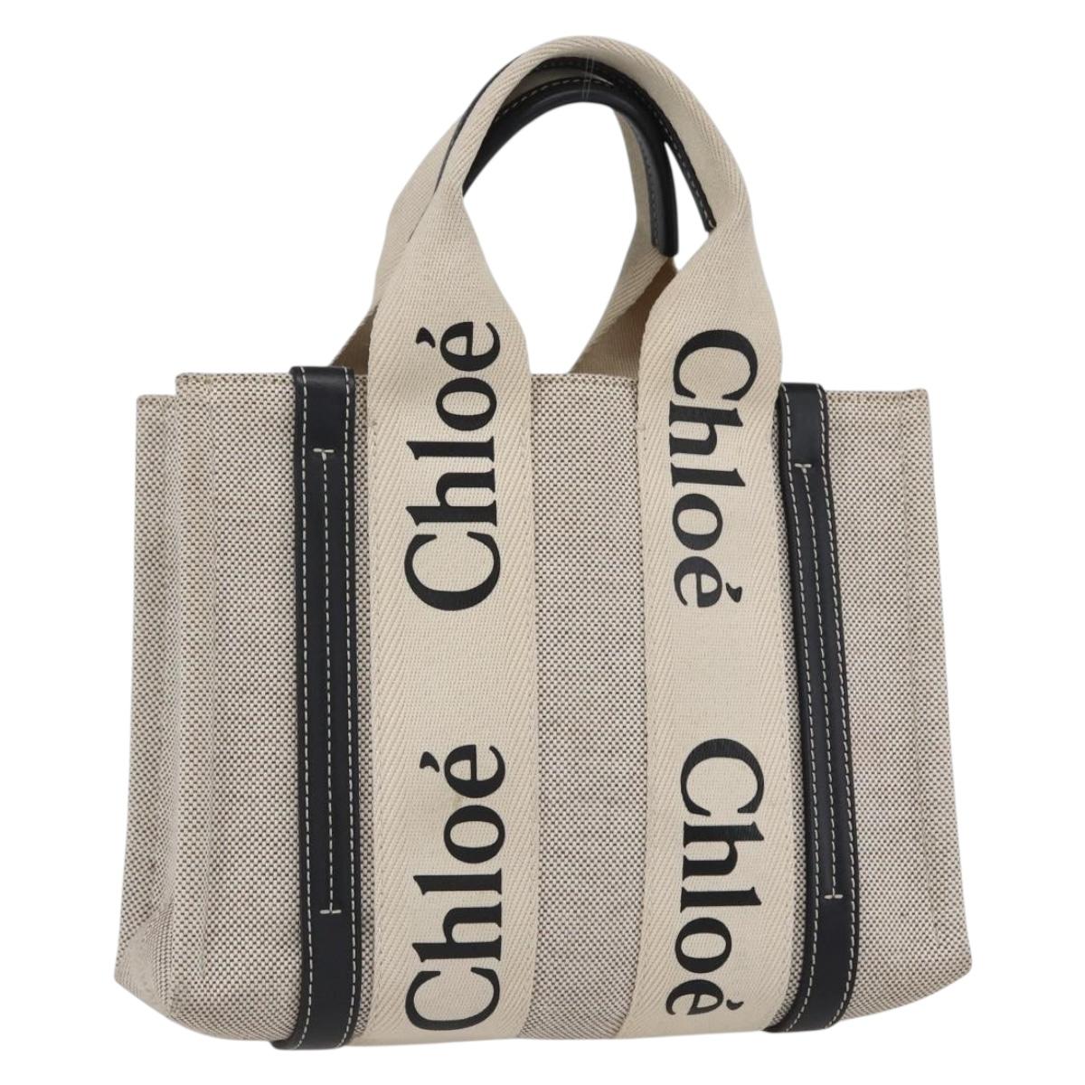 Chloe Woody Small Hand Bag Canvas Beige Auth ka1636V