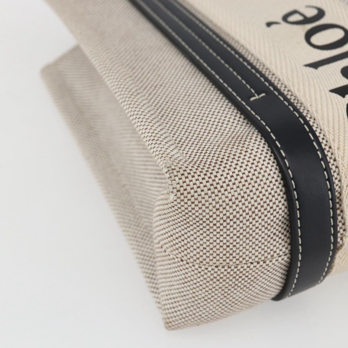 Chloe Woody Small Hand Bag Canvas Beige Auth ka1636V