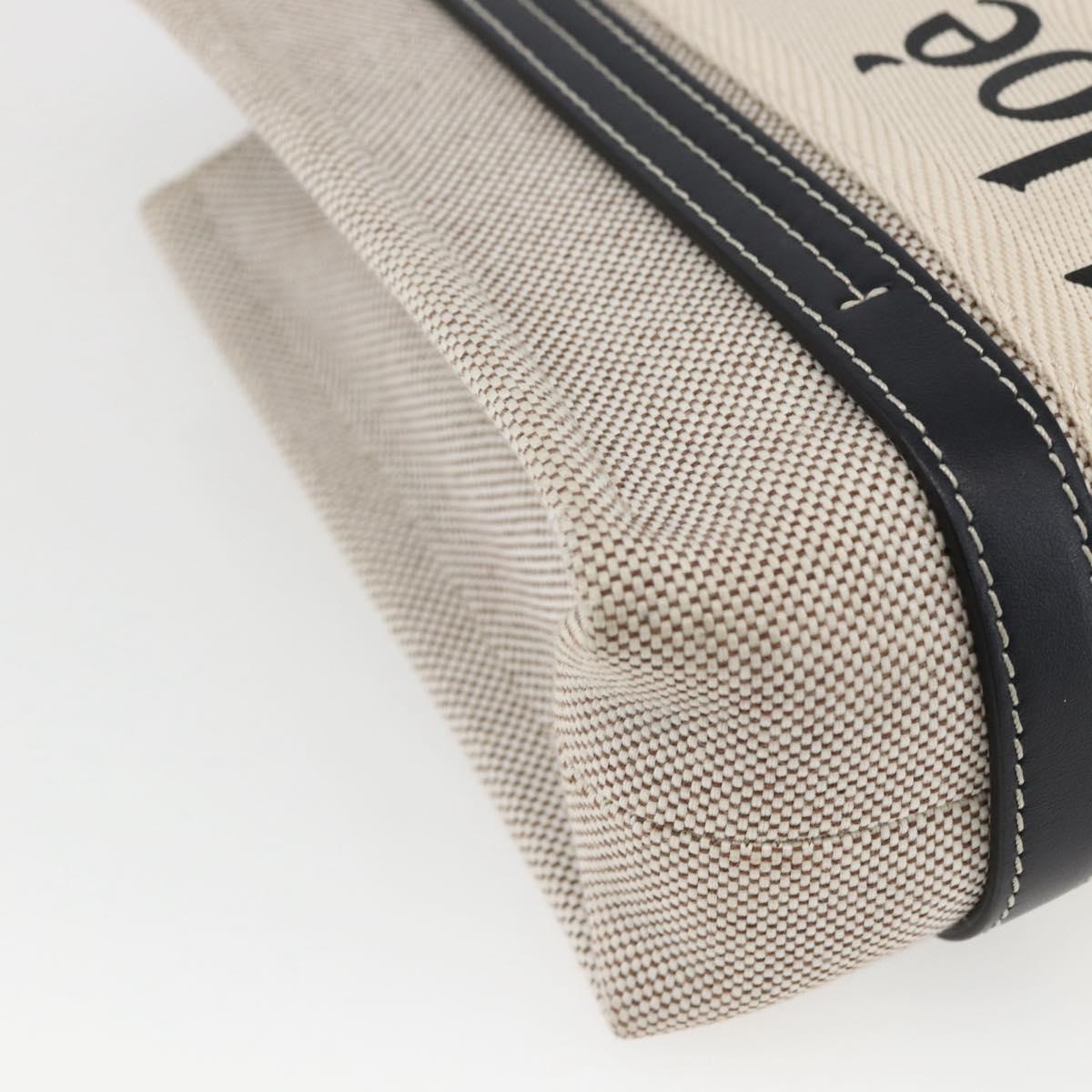 Chloe Woody Small Hand Bag Canvas Beige Auth ka1636V