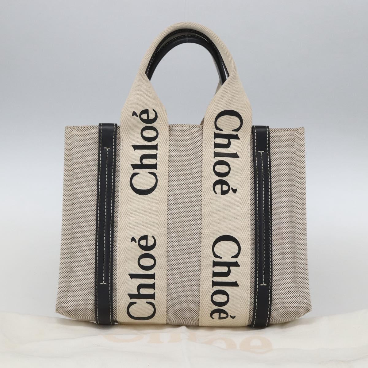 Chloe Woody Small Hand Bag Canvas Beige Auth ka1636V