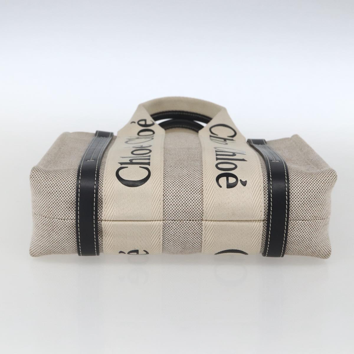 Chloe Woody Small Hand Bag Canvas Beige Auth ka1636V