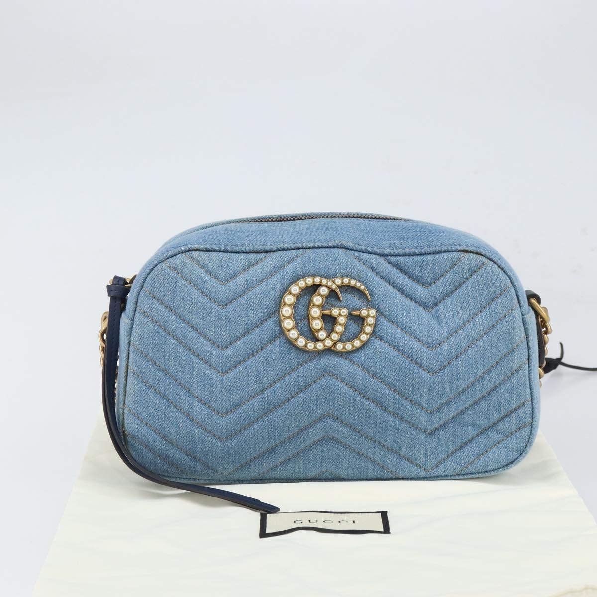 GUCCI Small Camera bag GG Marmont Bag Denim Light Blue 447632 Auth ka1639SAV
