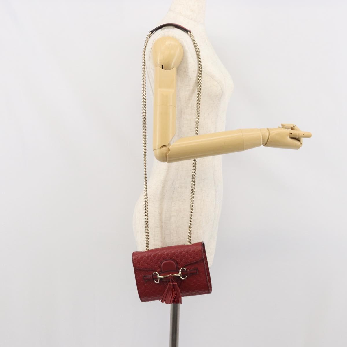 GUCCI Horsebit Micro GG Canvas Emily Bag Leather Outlet Red 449636 Auth ka1651