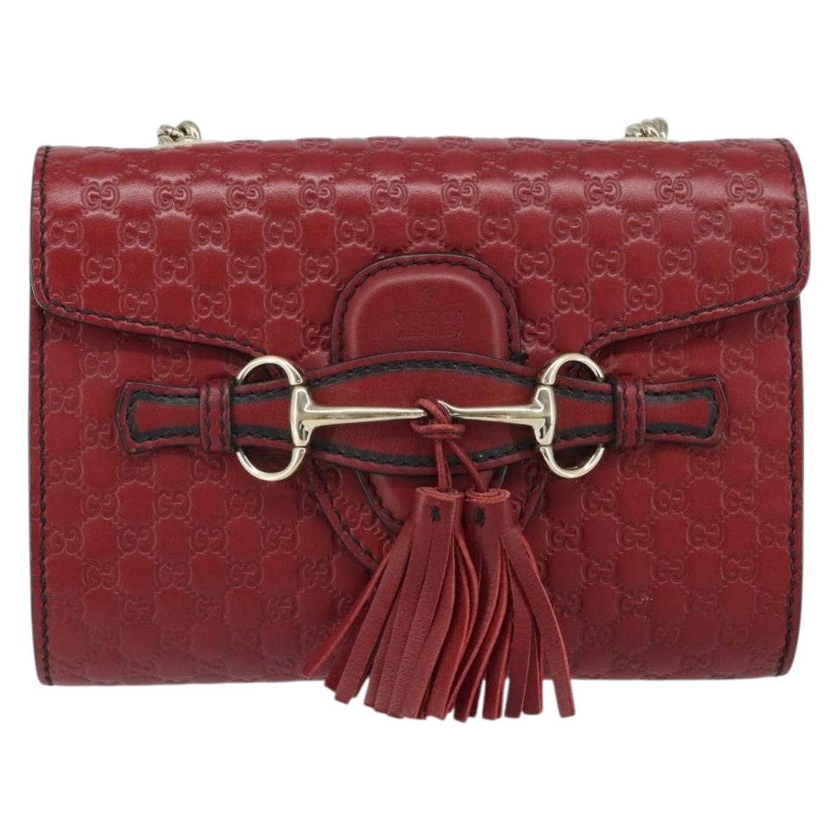 GUCCI Horsebit Micro GG Canvas Emily Bag Leather Outlet Red 449636 Auth ka1651