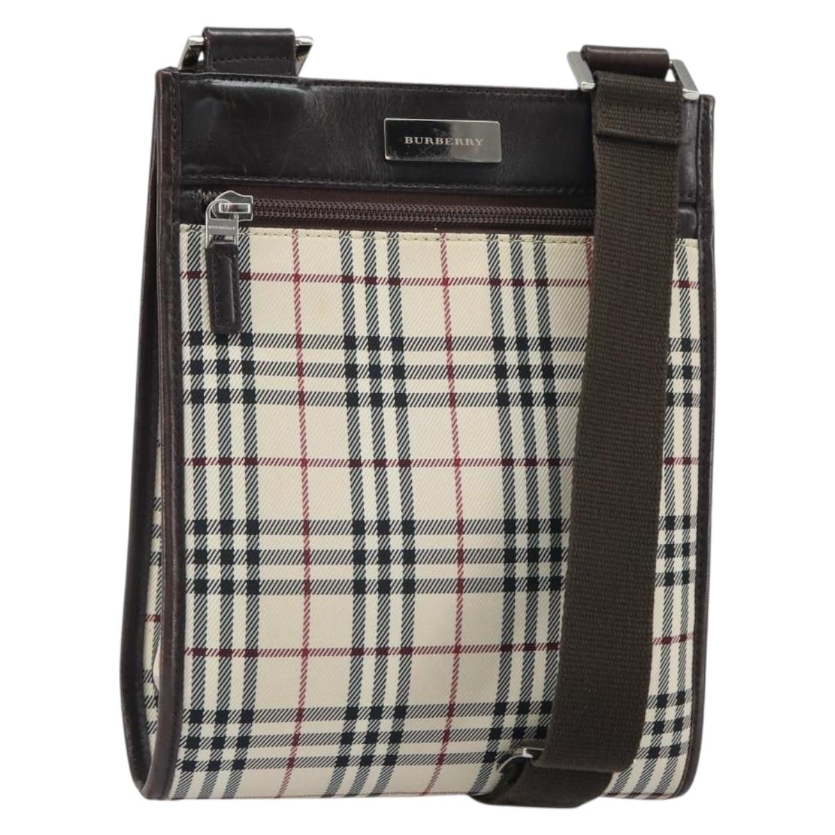 BURBERRY Nova Check Shoulder Bag Canvas Leather Beige Silver Auth ka1653V