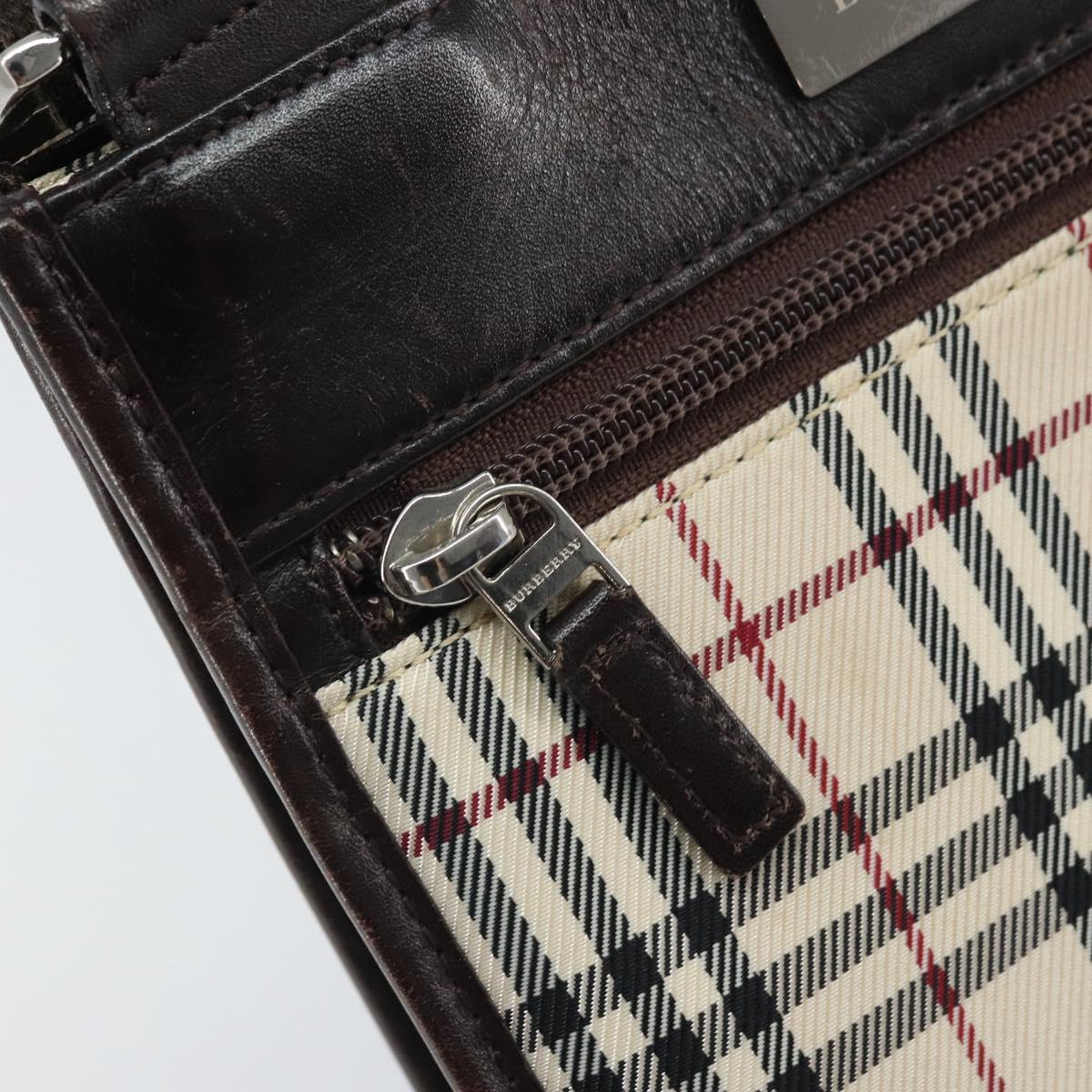 BURBERRY Nova Check Shoulder Bag Canvas Leather Beige Silver Auth ka1653V