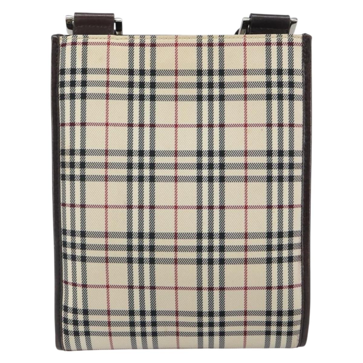 BURBERRY Nova Check Shoulder Bag Canvas Leather Beige Silver Auth ka1653V