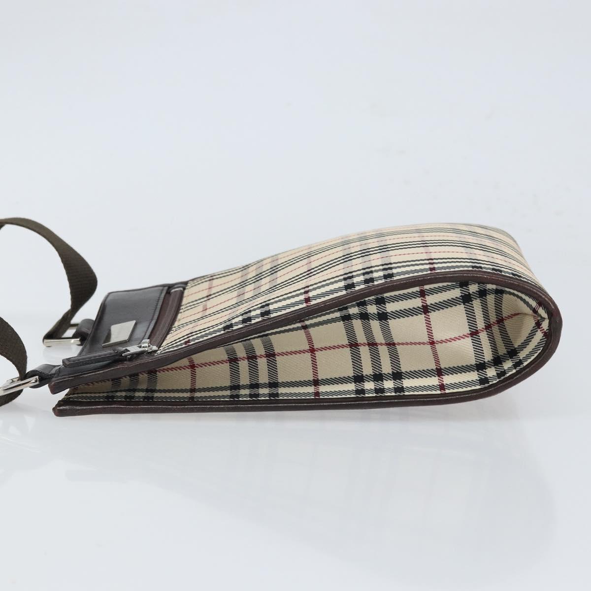 BURBERRY Nova Check Shoulder Bag Canvas Leather Beige Silver Auth ka1653V