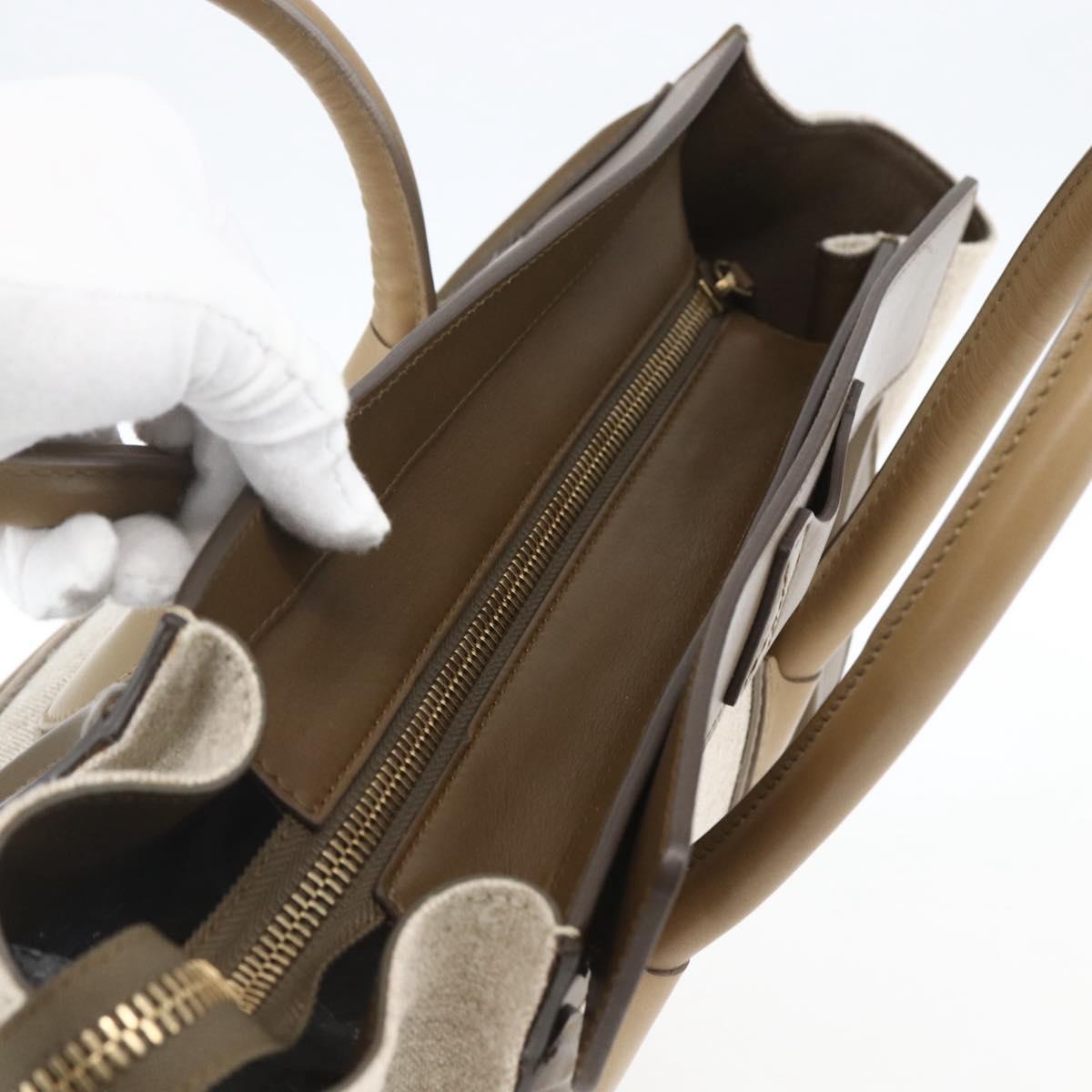 CELINE Luggage Medium Hand Bag Canvas Leather Beige Gold Auth ka1654SAM