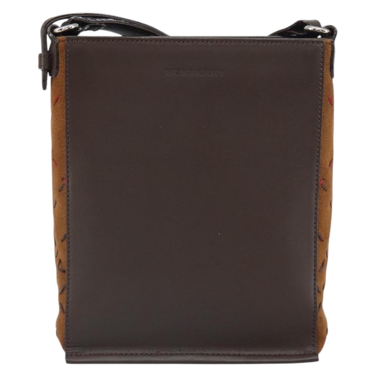 BURBERRY Shoulder Bag Leather Brown Silver Auth ka1655V
