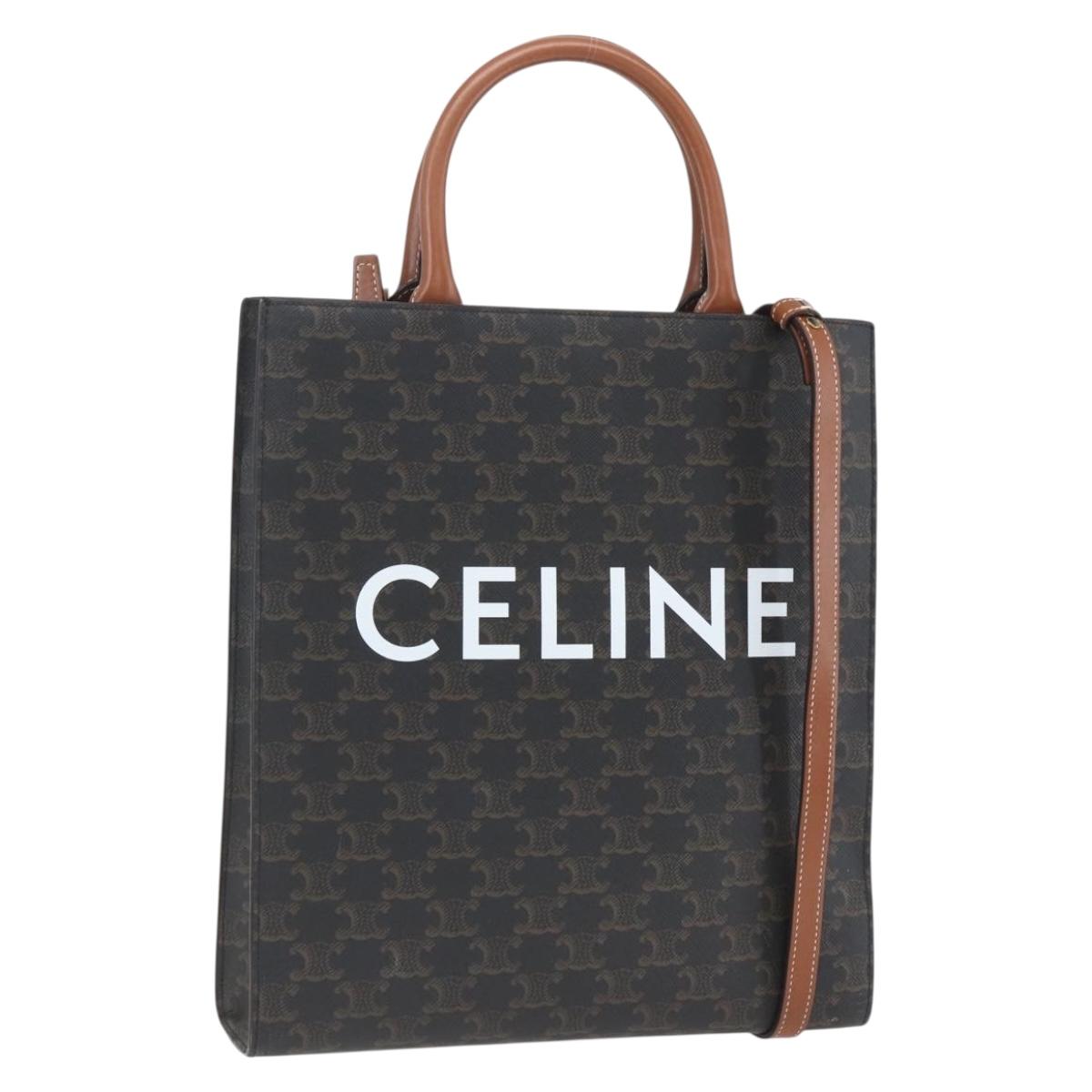 CELINE Triomphe Vertical Cabas Tote Bag PVC 2way Brown Auth ka1656SAM