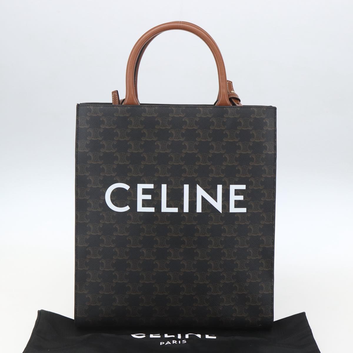 CELINE Triomphe Vertical Cabas Tote Bag PVC 2way Brown Auth ka1656SAM