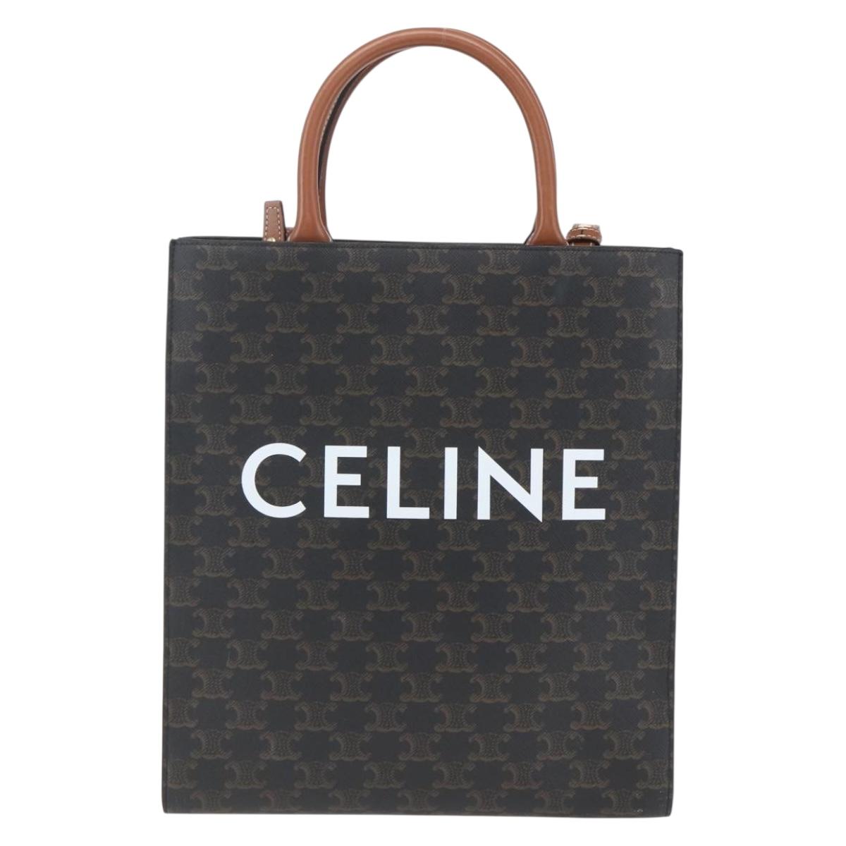 CELINE Triomphe Vertical Cabas Tote Bag PVC 2way Brown Auth ka1656SAM