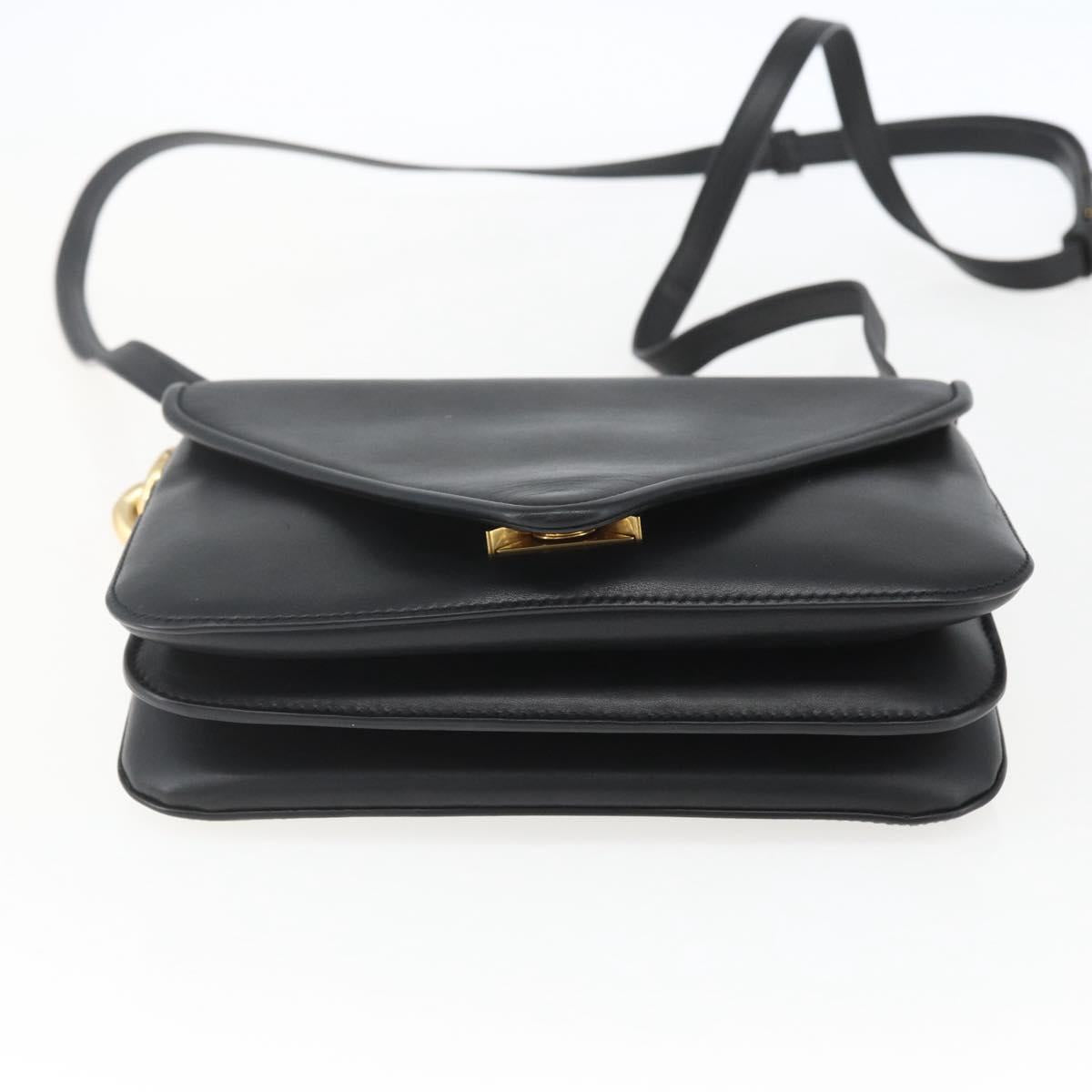 BOTTEGA VENETA mount Shoulder Bag Leather 2way Black Gold Auth ka1658V