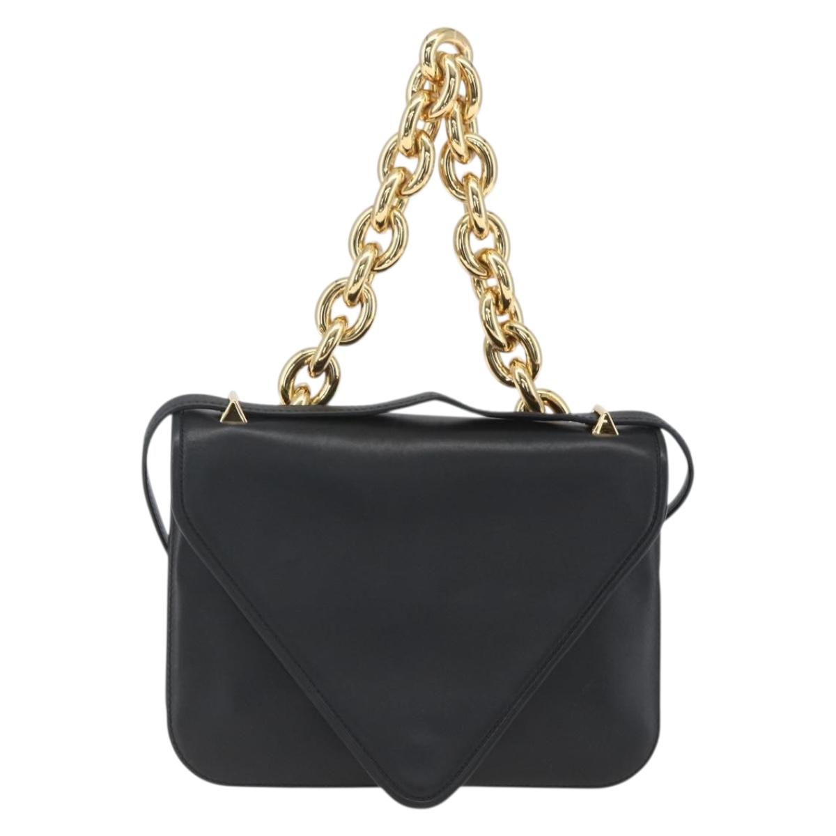 BOTTEGA VENETA mount Shoulder Bag Leather 2way Black Gold Auth ka1658V
