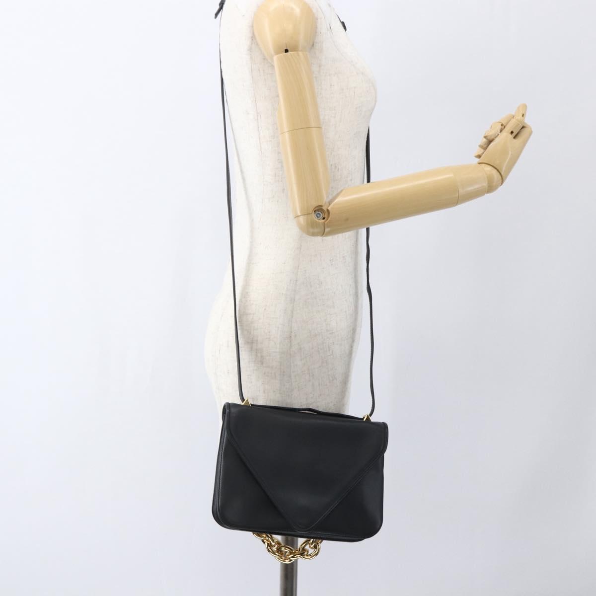 BOTTEGA VENETA mount Shoulder Bag Leather 2way Black Gold Auth ka1658V