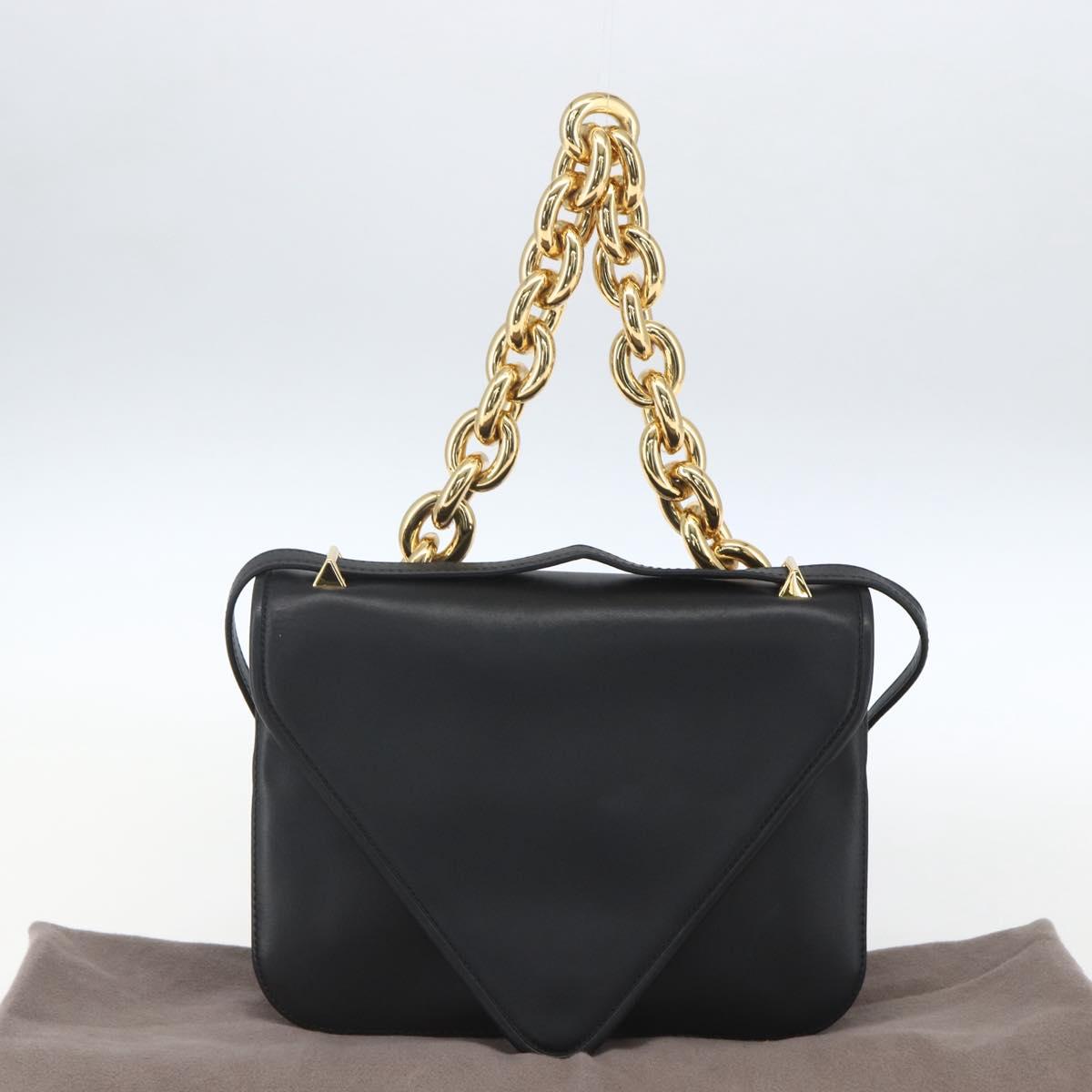 BOTTEGA VENETA mount Shoulder Bag Leather 2way Black Gold Auth ka1658V