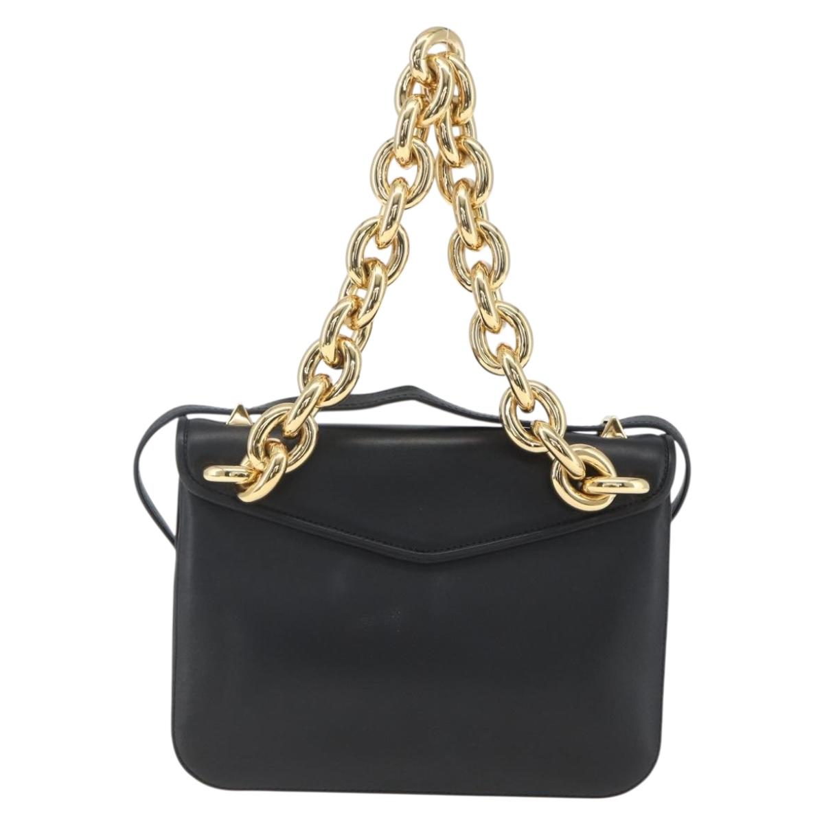 BOTTEGA VENETA mount Shoulder Bag Leather 2way Black Gold Auth ka1658V