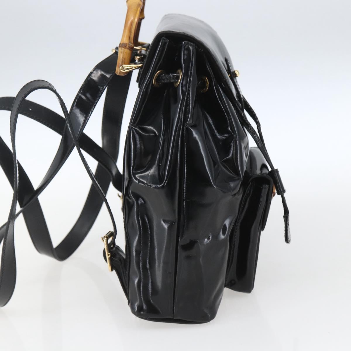 GUCCI Bamboo Backpack Patent leather Black Gold 003 1705 0030 Auth ka1659