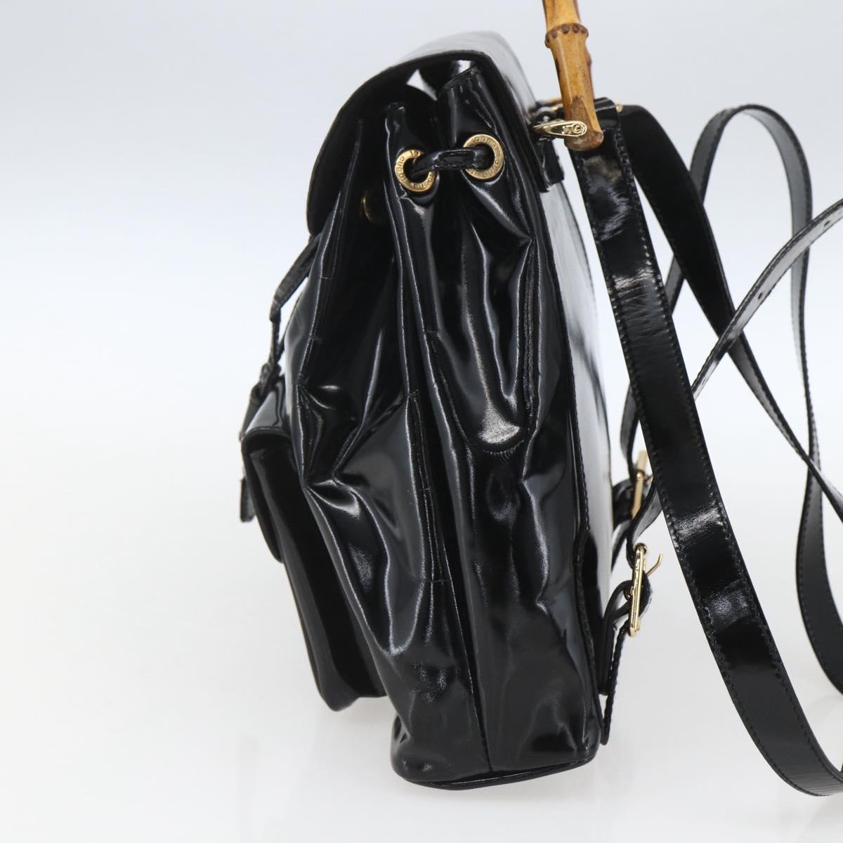 GUCCI Bamboo Backpack Patent leather Black Gold 003 1705 0030 Auth ka1659