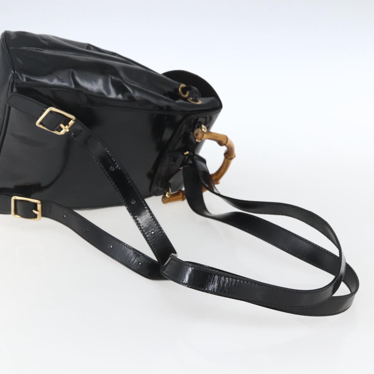 GUCCI Bamboo Backpack Patent leather Black Gold 003 1705 0030 Auth ka1659