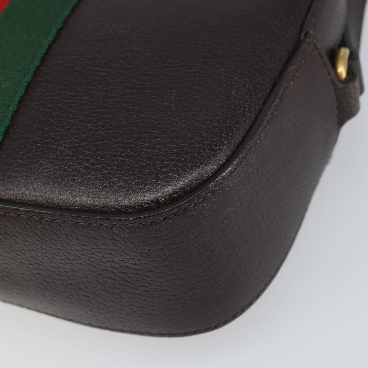 GUCCI Web Sherry Line Bee Bag Leather Dark Brown Gold Red 412008 Auth ka1667V