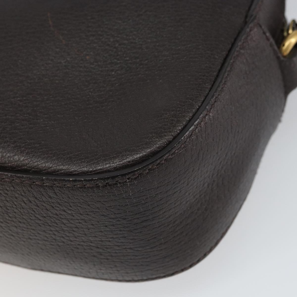 GUCCI Web Sherry Line Bee Bag Leather Dark Brown Gold Red 412008 Auth ka1667V
