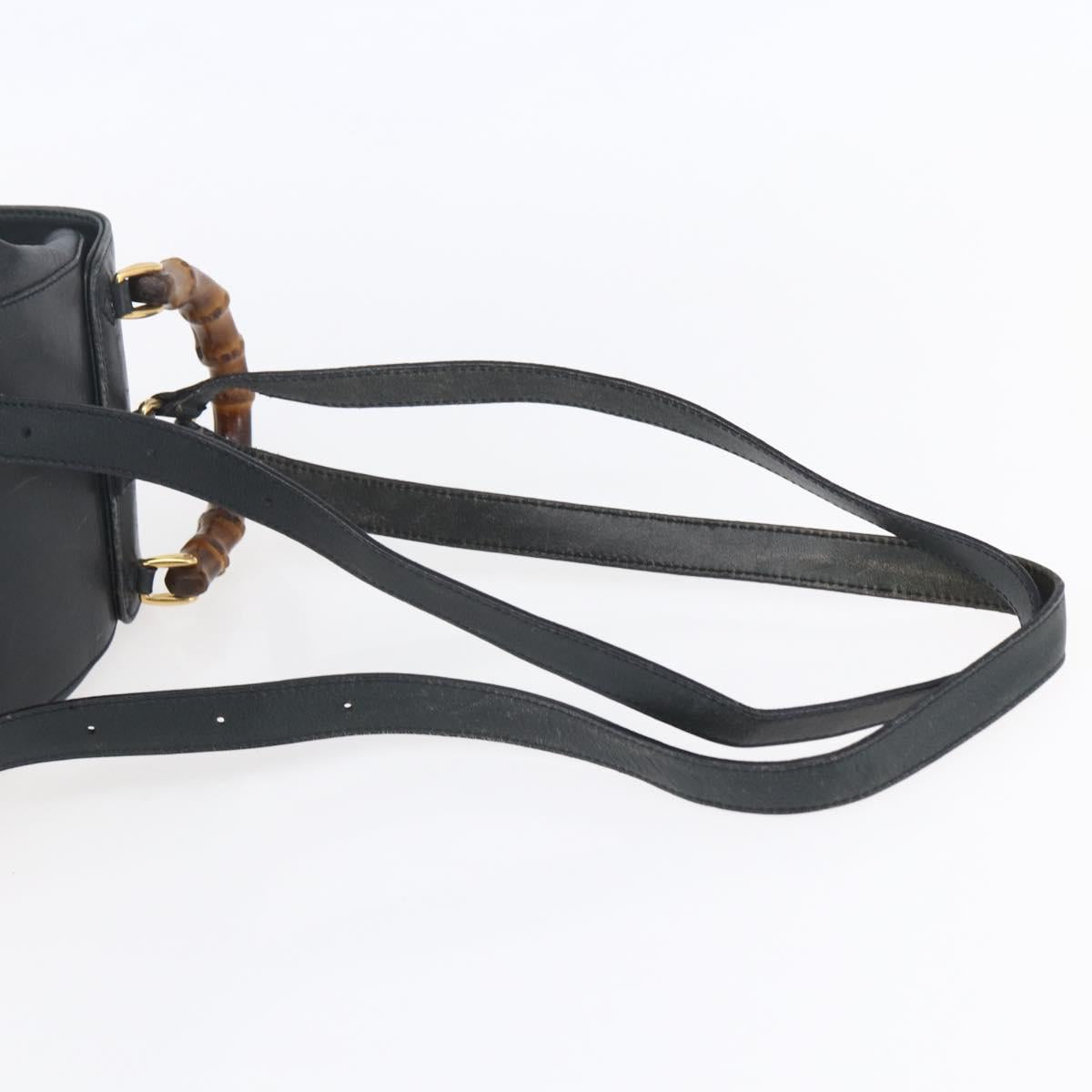 GUCCI Bamboo Backpack Leather Black Gold 003 1956 0030 Auth ka167