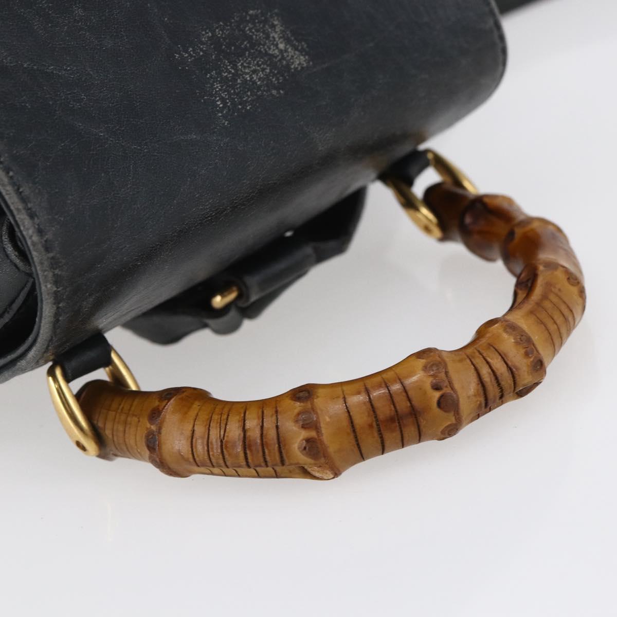 GUCCI Bamboo Backpack Leather Black Gold 003 1956 0030 Auth ka167