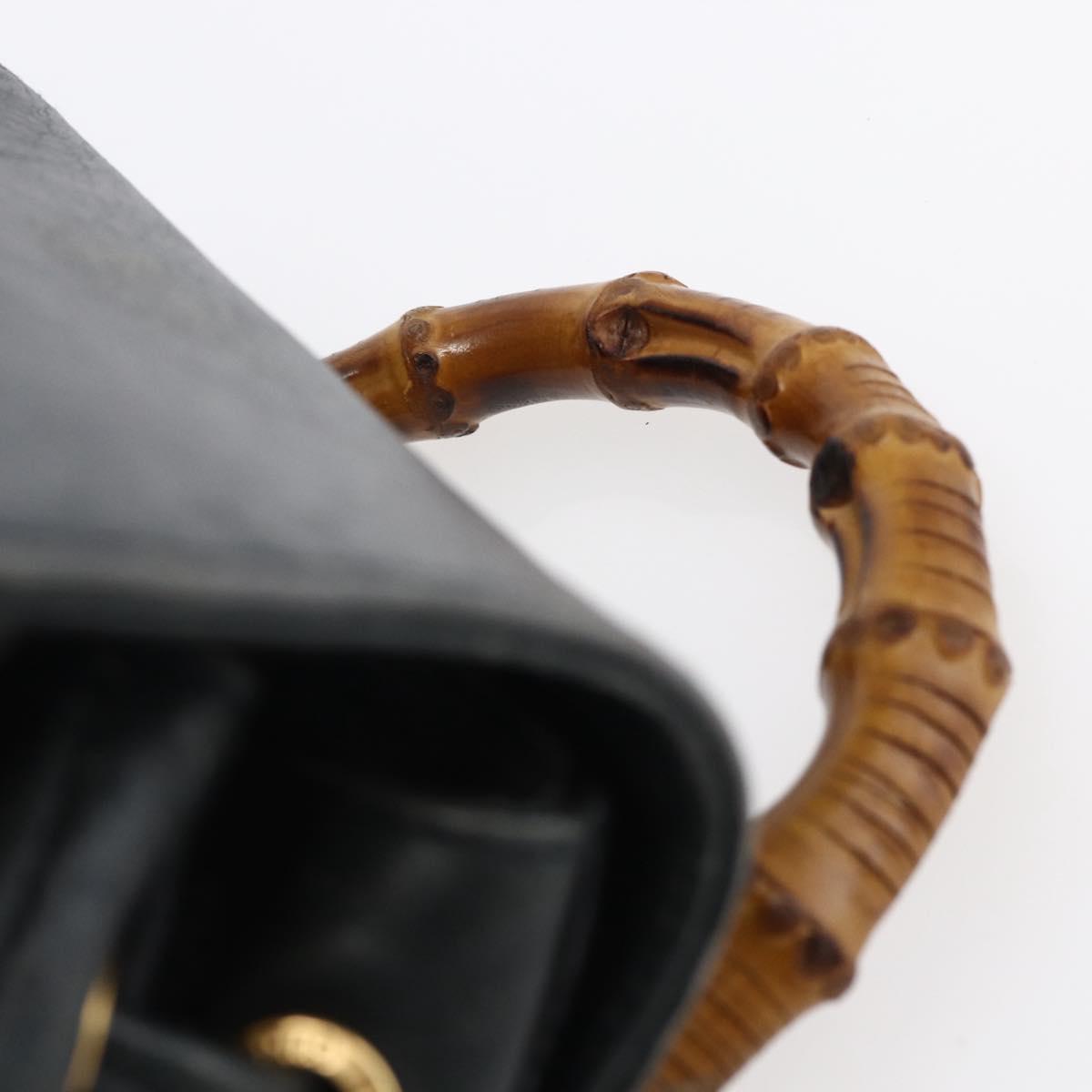 GUCCI Bamboo Backpack Leather Black Gold 003 1956 0030 Auth ka167