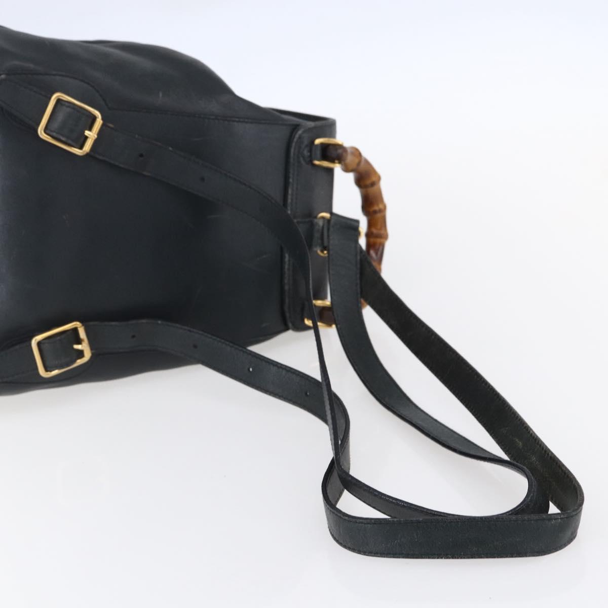 GUCCI Bamboo Backpack Leather Black Gold 003 1956 0030 Auth ka167