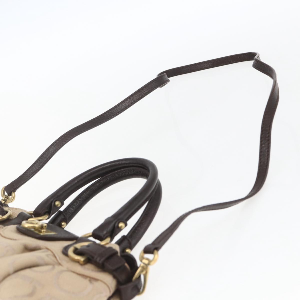Salvatore Ferragamo Gancini Hand Bag Leather Canvas 2way Beige Gold Auth ka1671