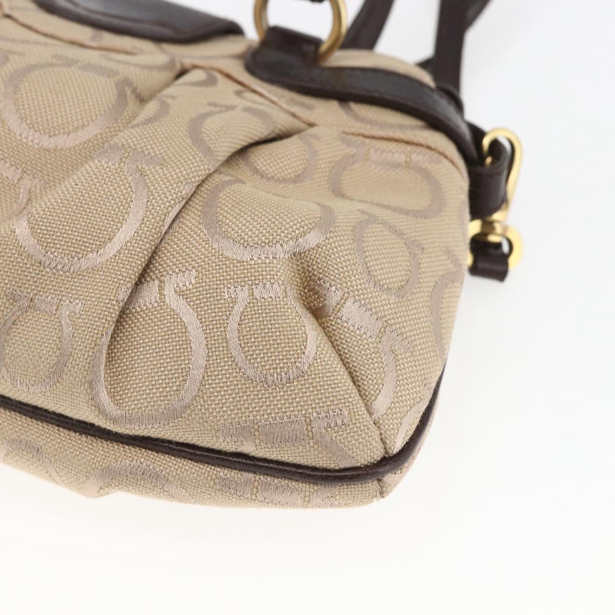 Salvatore Ferragamo Gancini Hand Bag Leather Canvas 2way Beige Gold Auth ka1671