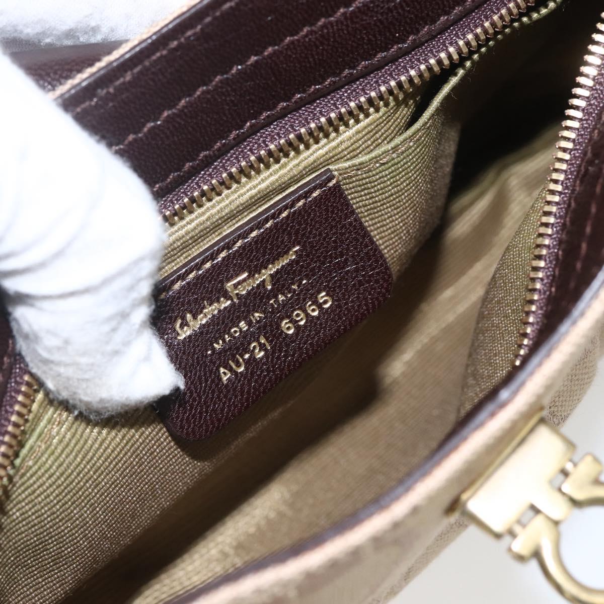 Salvatore Ferragamo Gancini Hand Bag Leather Canvas 2way Beige Gold Auth ka1671