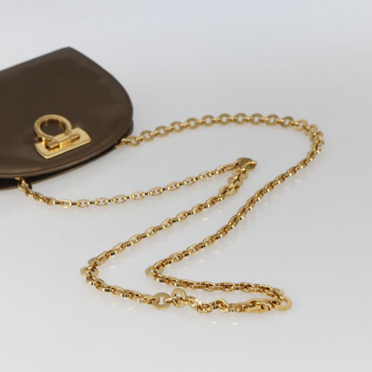 Salvatore Ferragamo Chain Gancini Shoulder Bag Patent leather Gold Auth ka1672