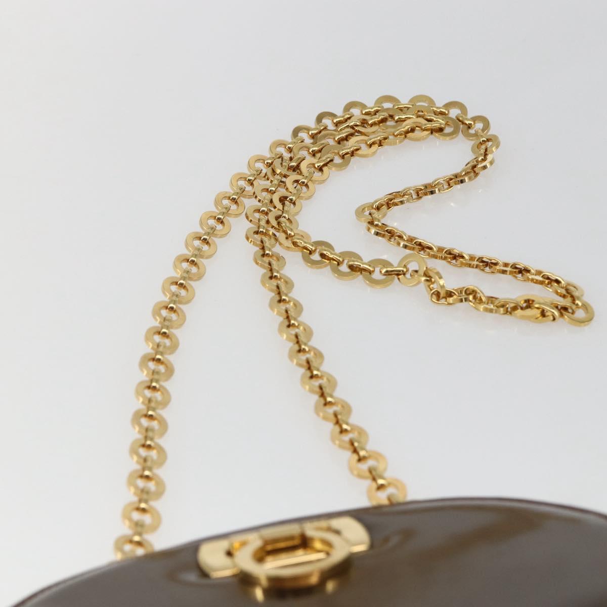 Salvatore Ferragamo Chain Gancini Shoulder Bag Patent leather Gold Auth ka1672