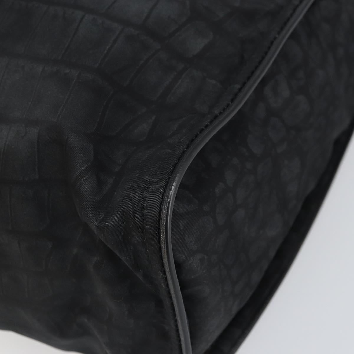 FENDI Hand Bag Nylon Black Silver Auth ka1675V