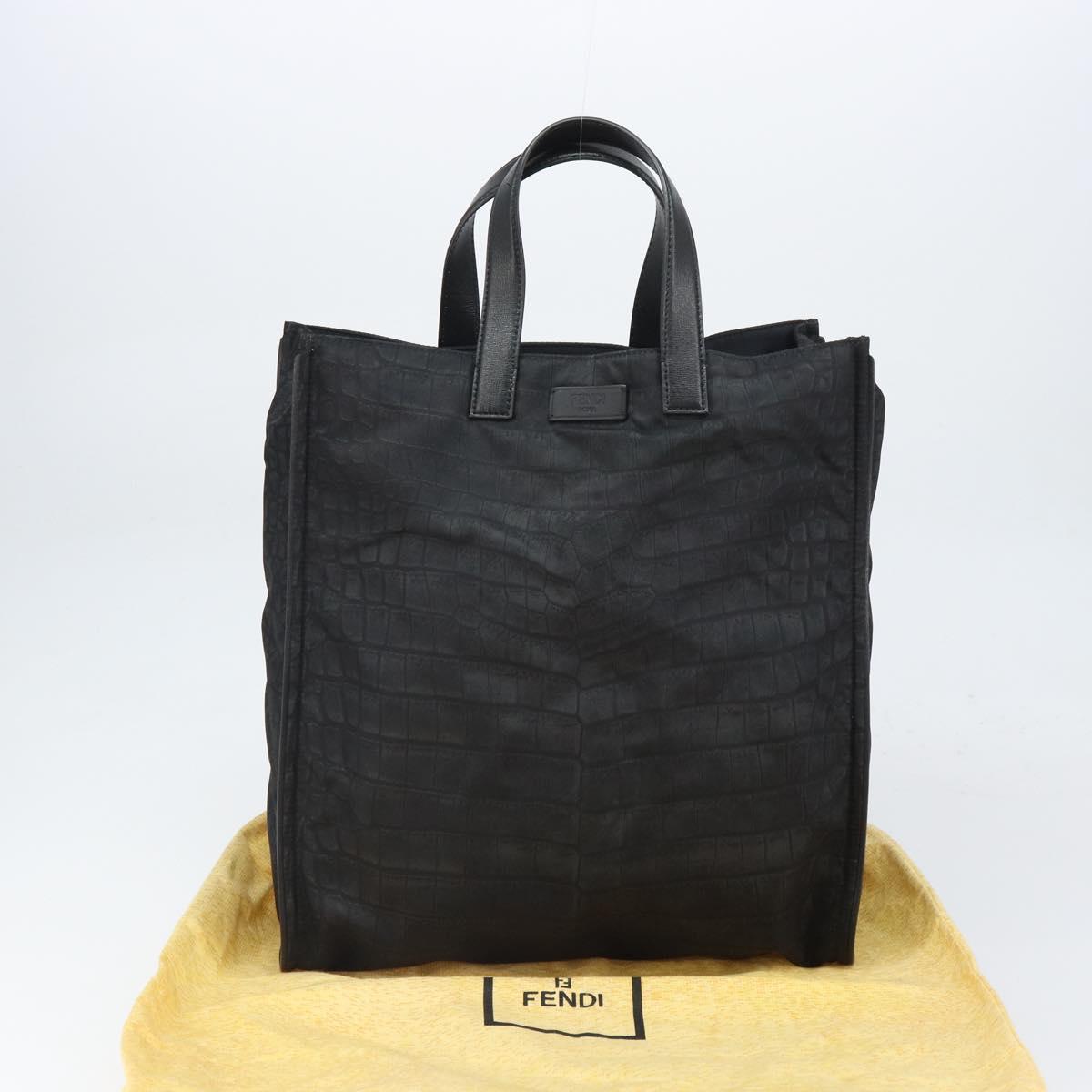 FENDI Hand Bag Nylon Black Silver Auth ka1675V