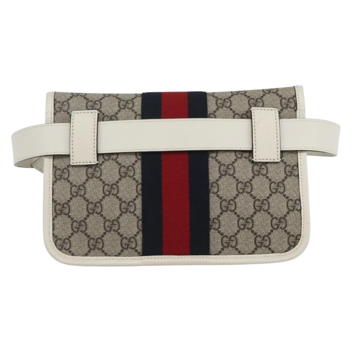 GUCCI GG Supreme Sherry Line GG Marmont Waist bag PVC Beige Auth ka1681M