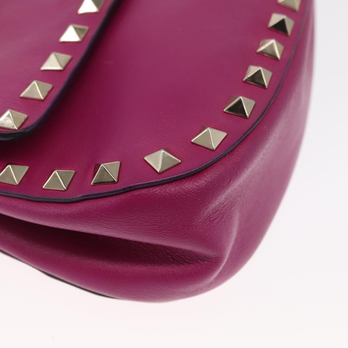 VALENTINO Chain Shoulder Bag Leather Pink Gold Auth ka1685