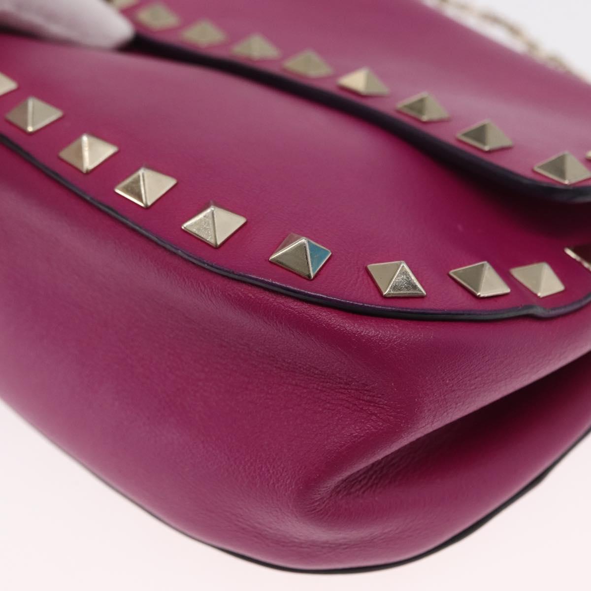 VALENTINO Chain Shoulder Bag Leather Pink Gold Auth ka1685